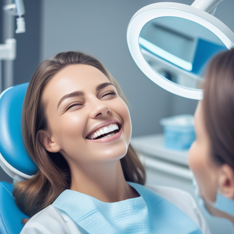 A woman with a radiant white smile after teeth whitening treatment